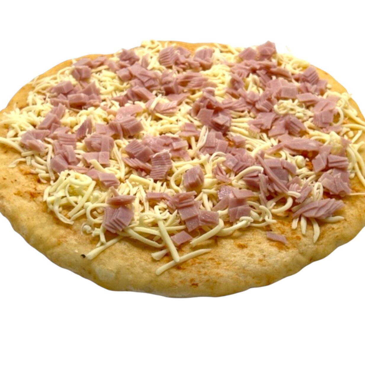 Pizza de pernil cuit i formatge.